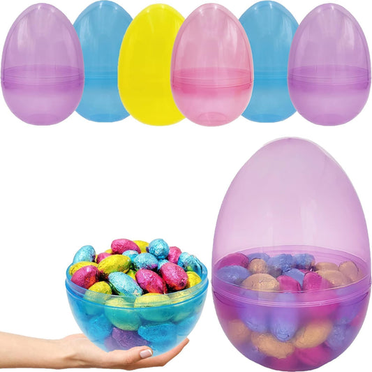 The Dreidel Company 6-Inch Fillable Easter Eggs 6-Pack — Jumbo Translucent Plastic, Stands Upright