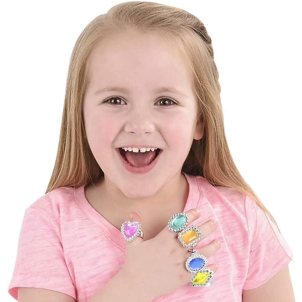 The Dreidel Company 24-Pack Colorful Plastic Jewel Rings – Adjustable Princess Party Jewelry 1-Inch