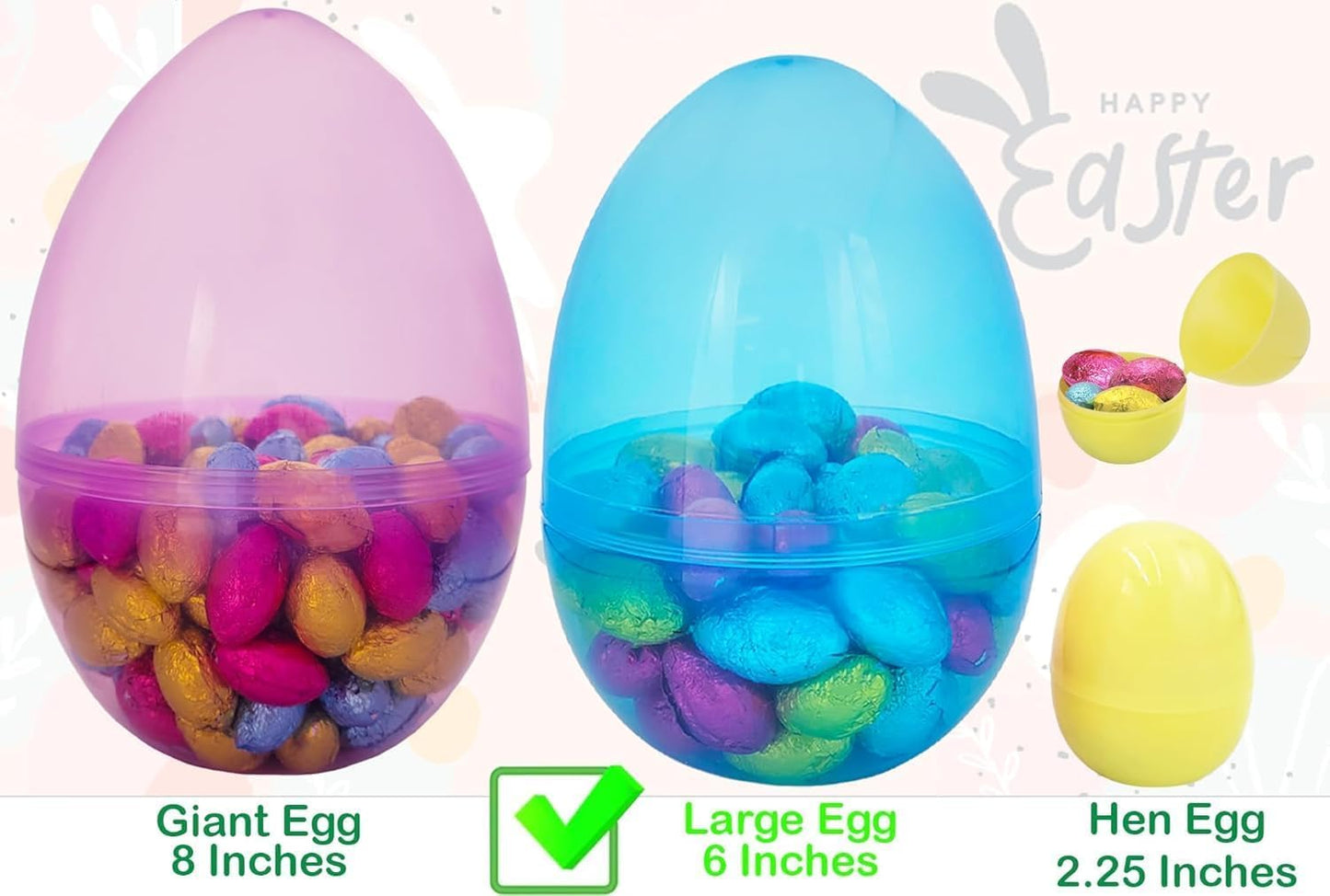 The Dreidel Company 6-Inch Fillable Easter Eggs 6-Pack — Jumbo Translucent Plastic, Stands Upright