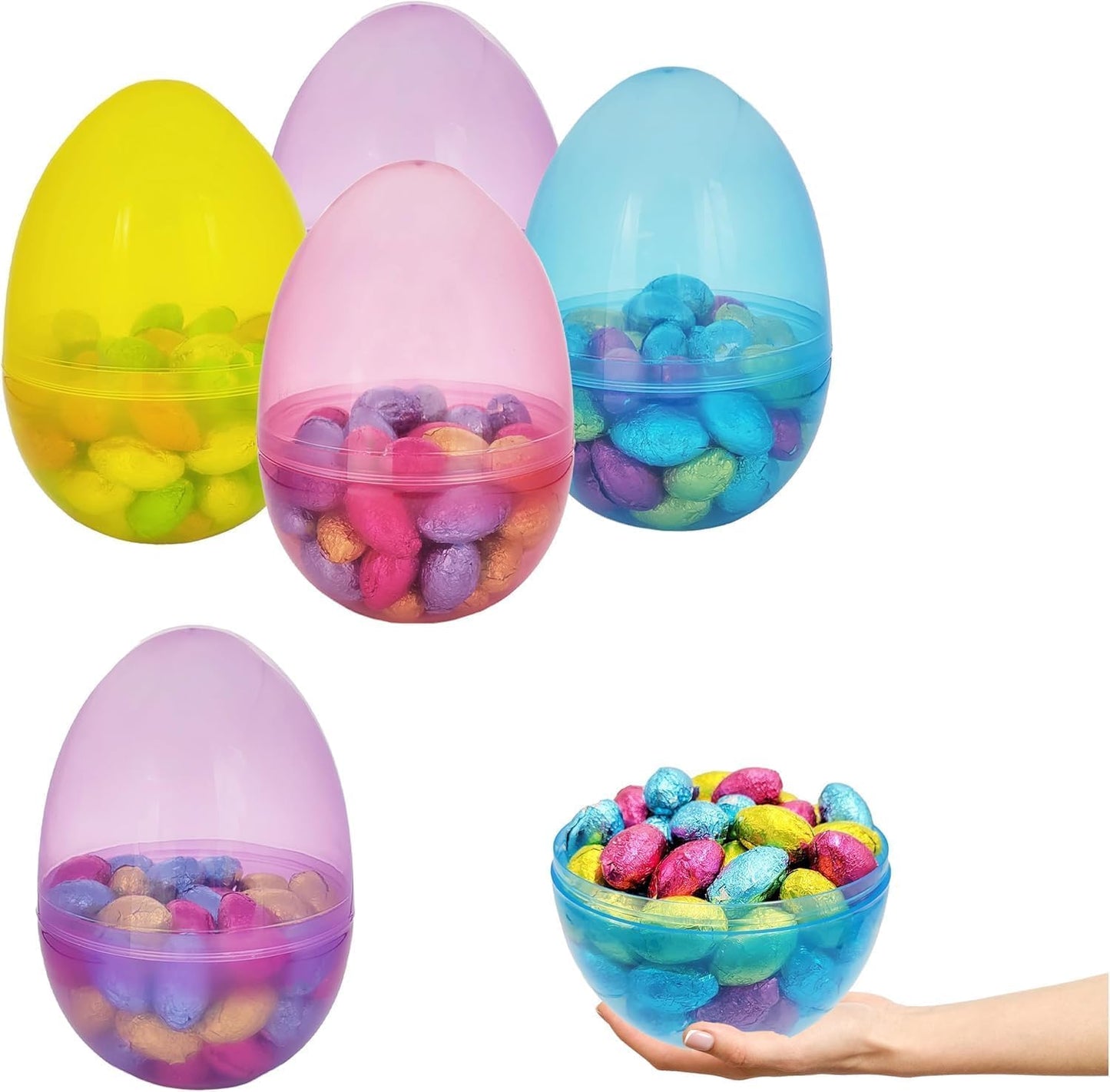 The Dreidel Company 6-Inch Fillable Easter Eggs 6-Pack — Jumbo Translucent Plastic, Stands Upright