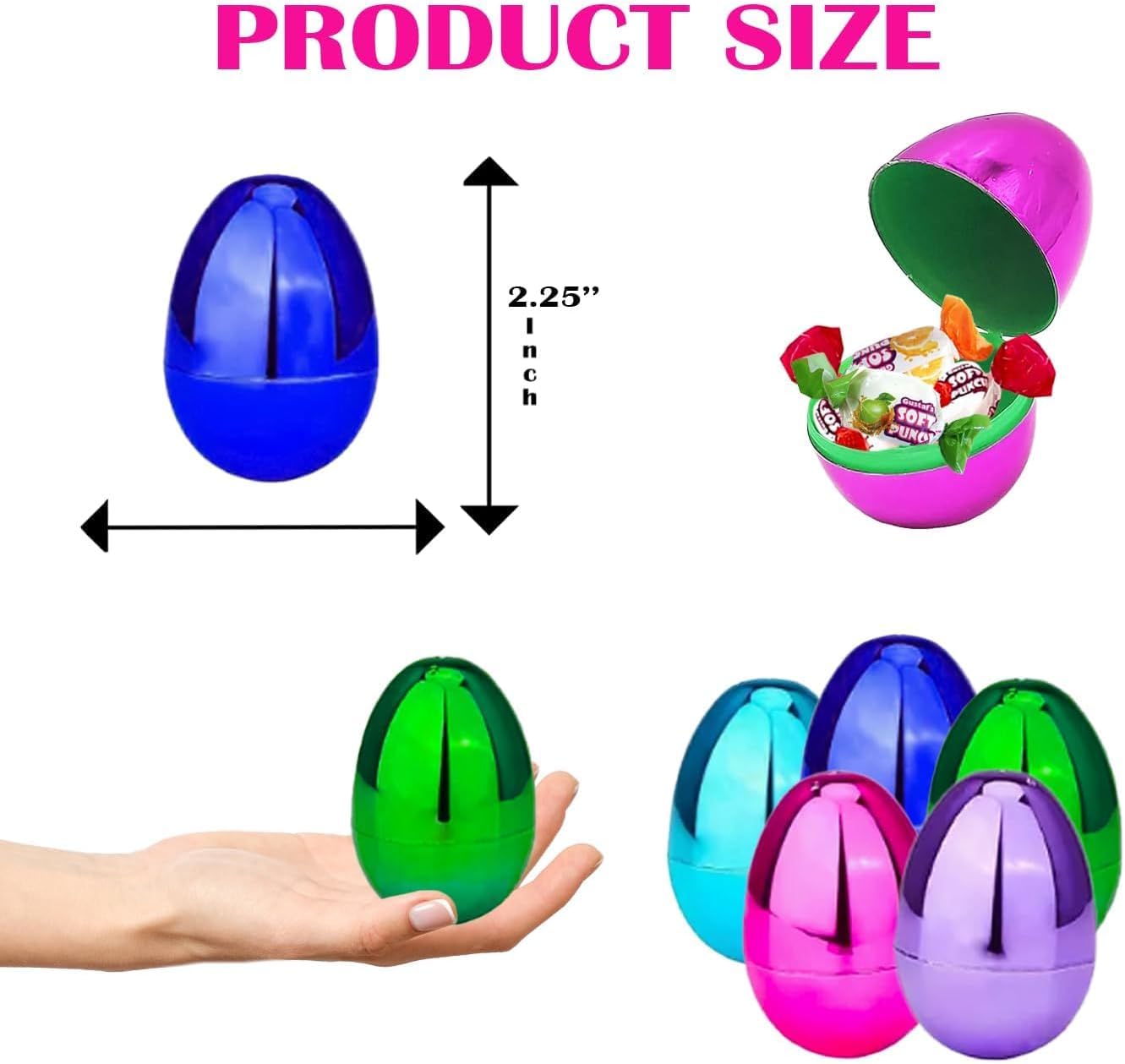 The Dreidel Company Fillable Easter Eggs (12-Pack) with Hinge – 2.25" Plastic, Metallic Bright Colors