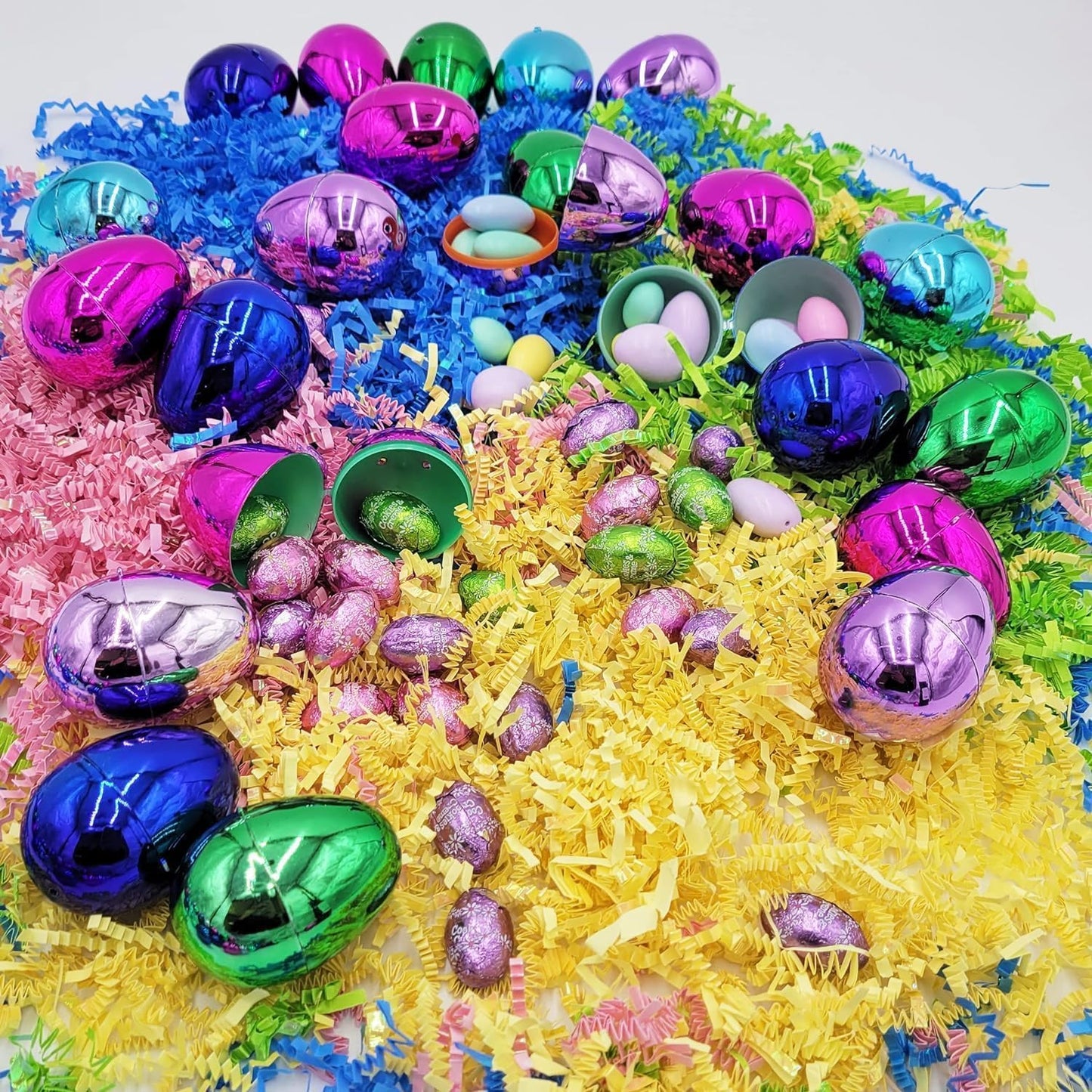 The Dreidel Company Fillable Easter Eggs (12-Pack) with Hinge – 2.25" Plastic, Metallic Bright Colors