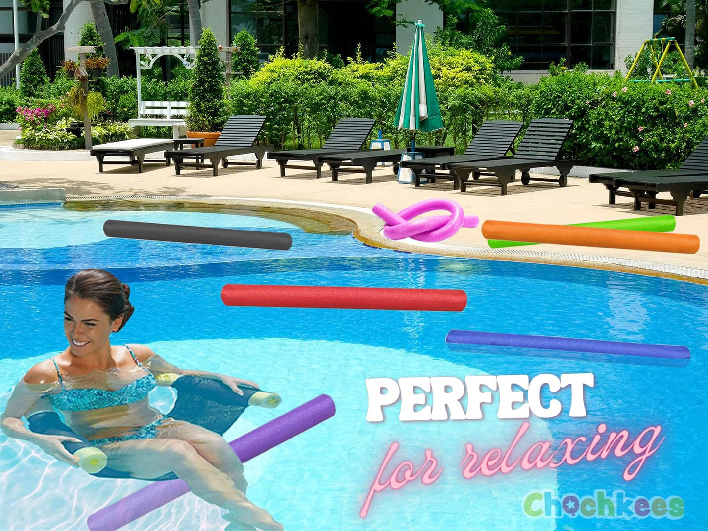 The Dreidel Company Floating Pool Noodles Foam Tube – Thick 52-Inch Noodles, Assorted Colors (2-Pack)