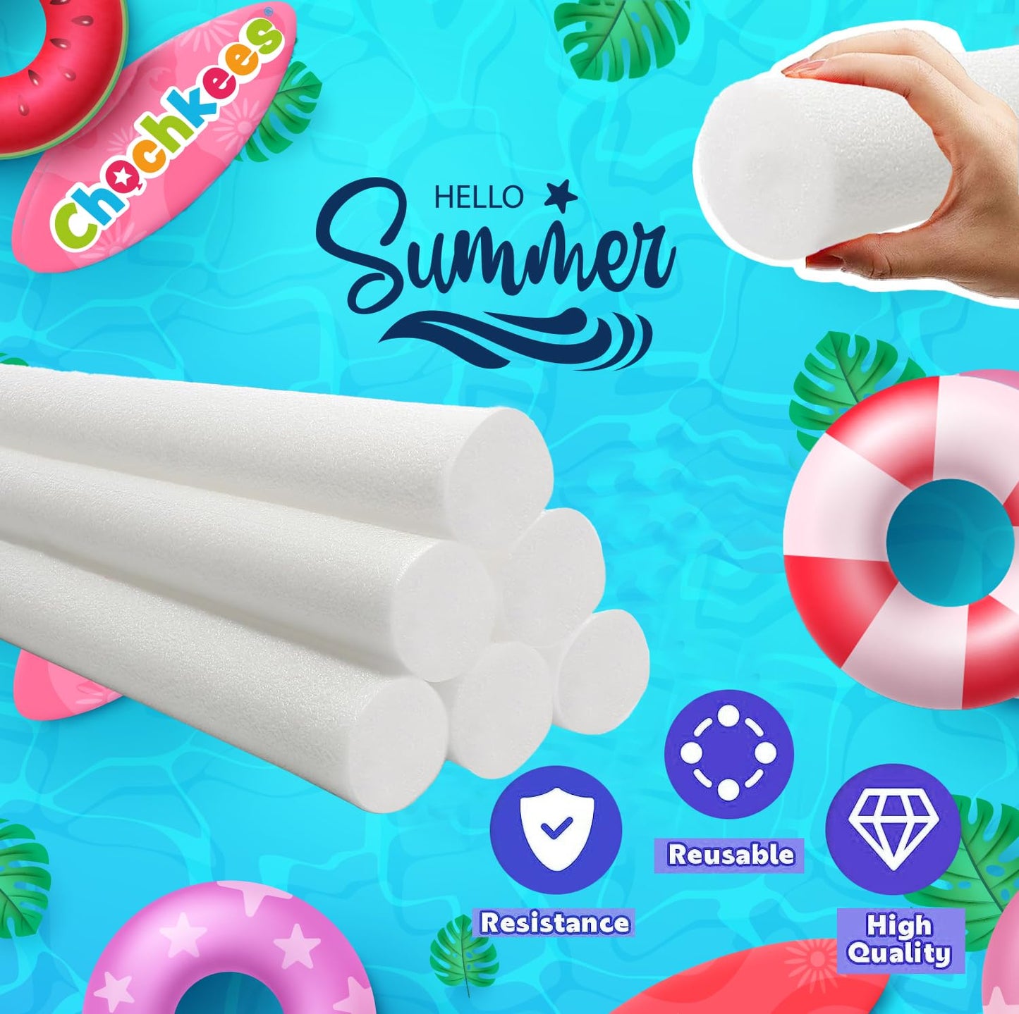 The Dreidel Company Floating Pool Noodles Foam Tube – Thick 52-Inch Noodles, Assorted Colors (2-Pack)
