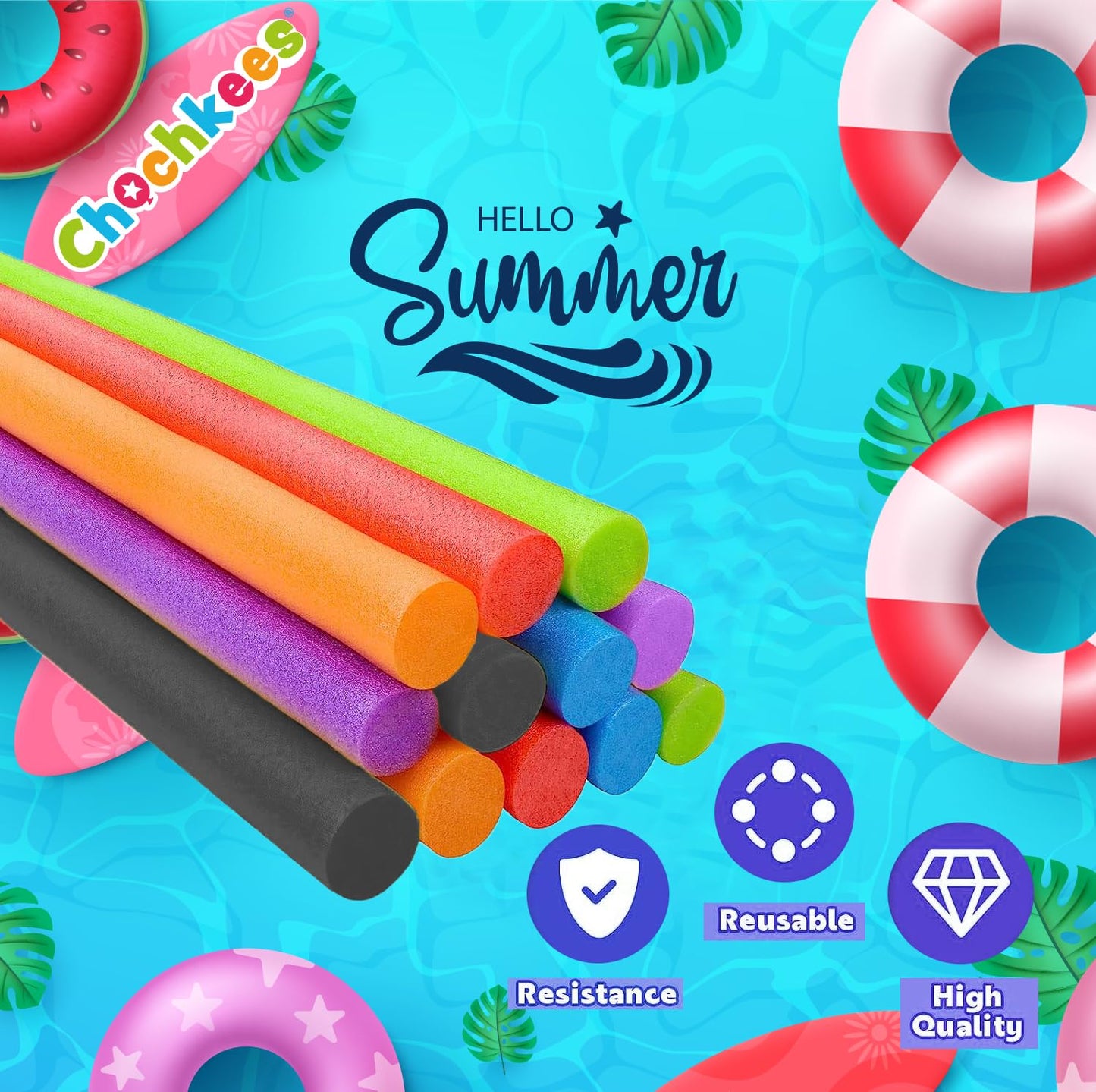 The Dreidel Company Floating Pool Noodles – 52-Inch Foam Tubes, 2-Pack, Assorted Colors