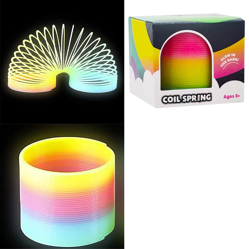 The Dreidel Company Glow-In-The-Dark Rainbow Coil Spring Toy — 3-Inch (80mm) Party Favor