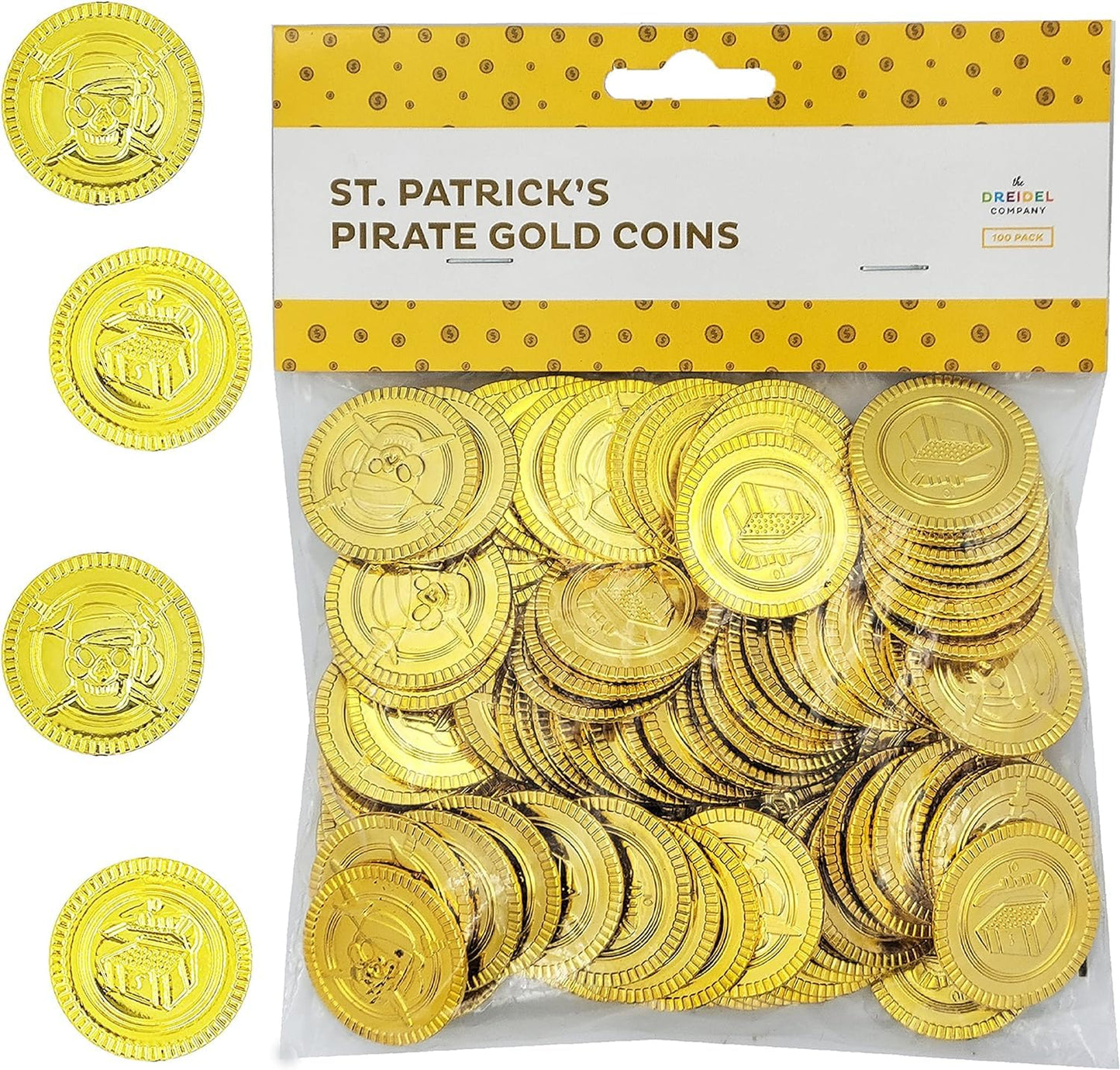 The Dreidel Company St. Patrick's Pirate Gold Coins (50 Pack) – Novelty Plastic Party Favors