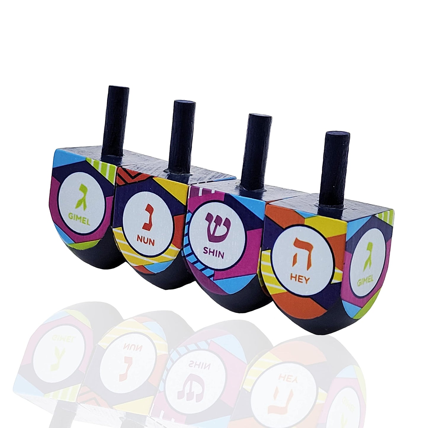 The Dreidel Company Hand Painted Wooden Dreidels 4-Pack – Multi-Colored Hanukkah Game