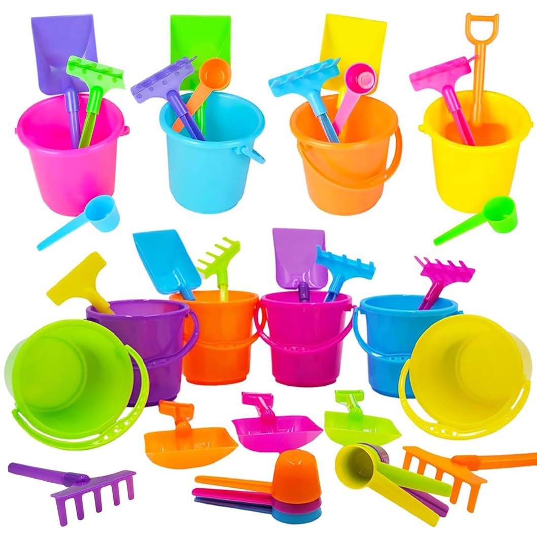 The Dreidel Company 6-Pack Mini Beach Playsets – Neon Sand Toys with Bucket, Shovel, Rake & Scoop