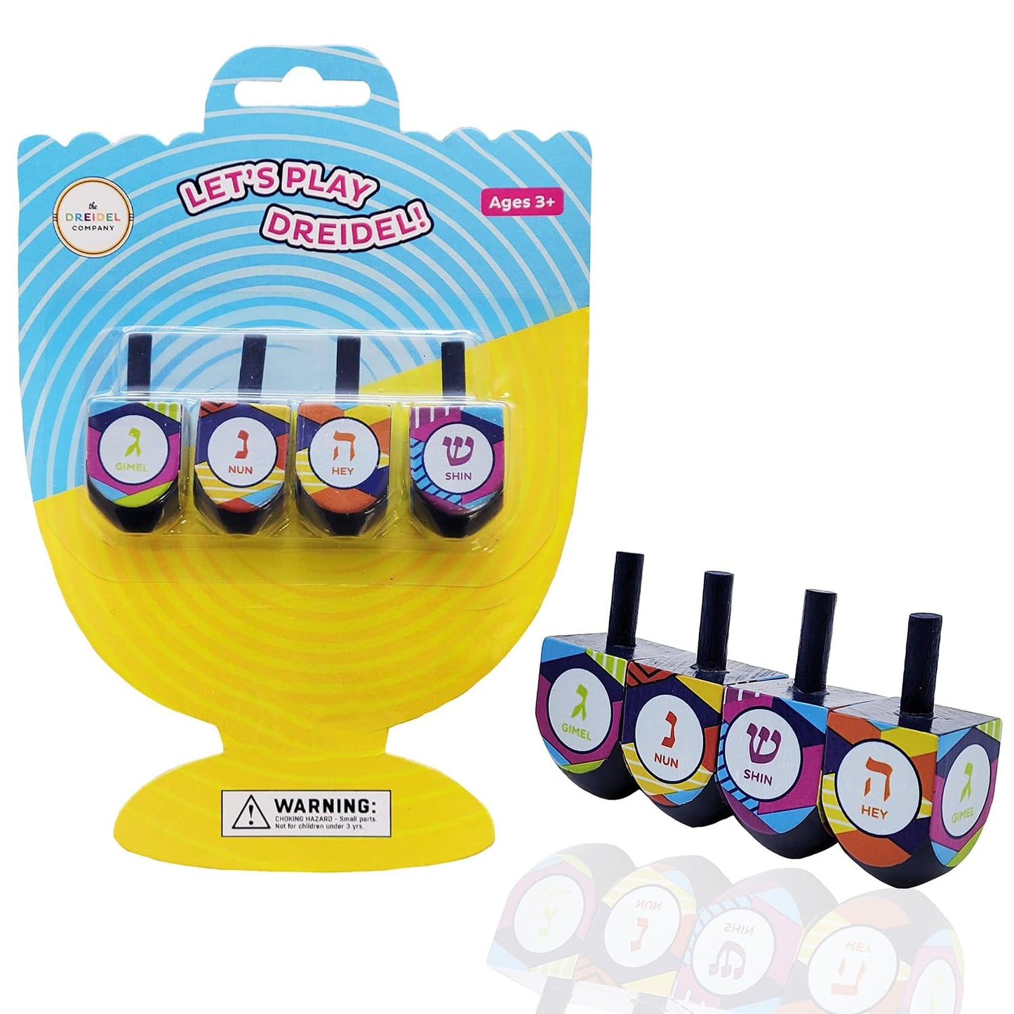 The Dreidel Company Hand Painted Wooden Dreidels 4-Pack – Multi-Colored Hanukkah Game