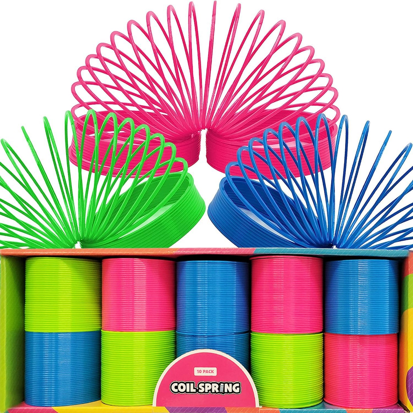 The Dreidel Company Neon Plastic Coil Spring Toys – 3-inch Multicolor Goody Bag Fillers (10-Pack)