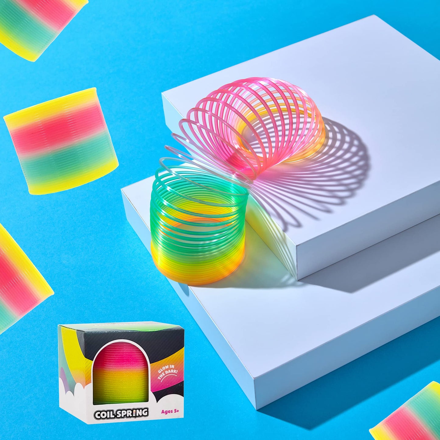 The Dreidel Company Glow-In-The-Dark Rainbow Coil Spring Toy — 3-Inch (80mm) Party Favor