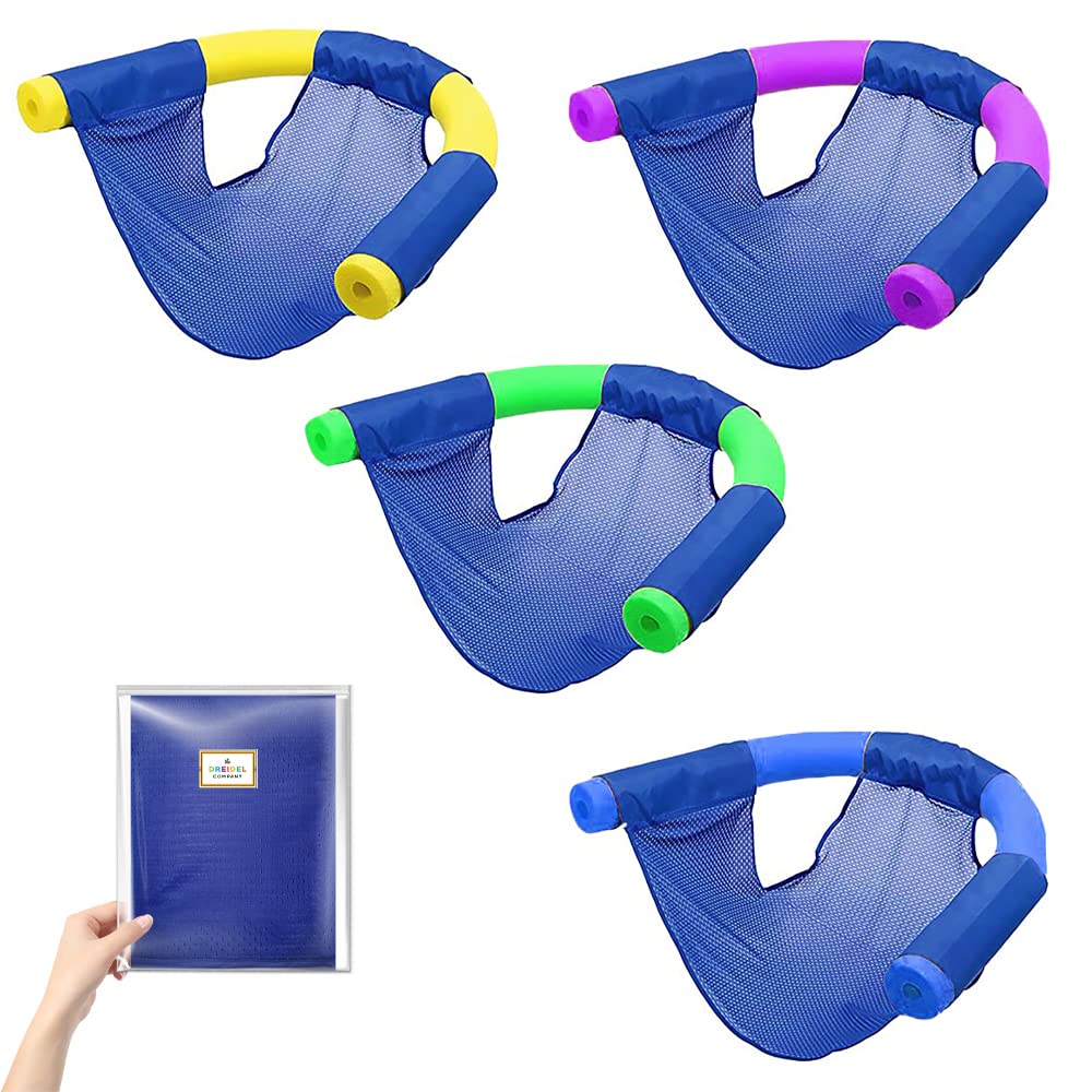 The Dreidel Company Pool Noodle Mesh Chair – Foldable Floating Lounge Seat (4-Pack)