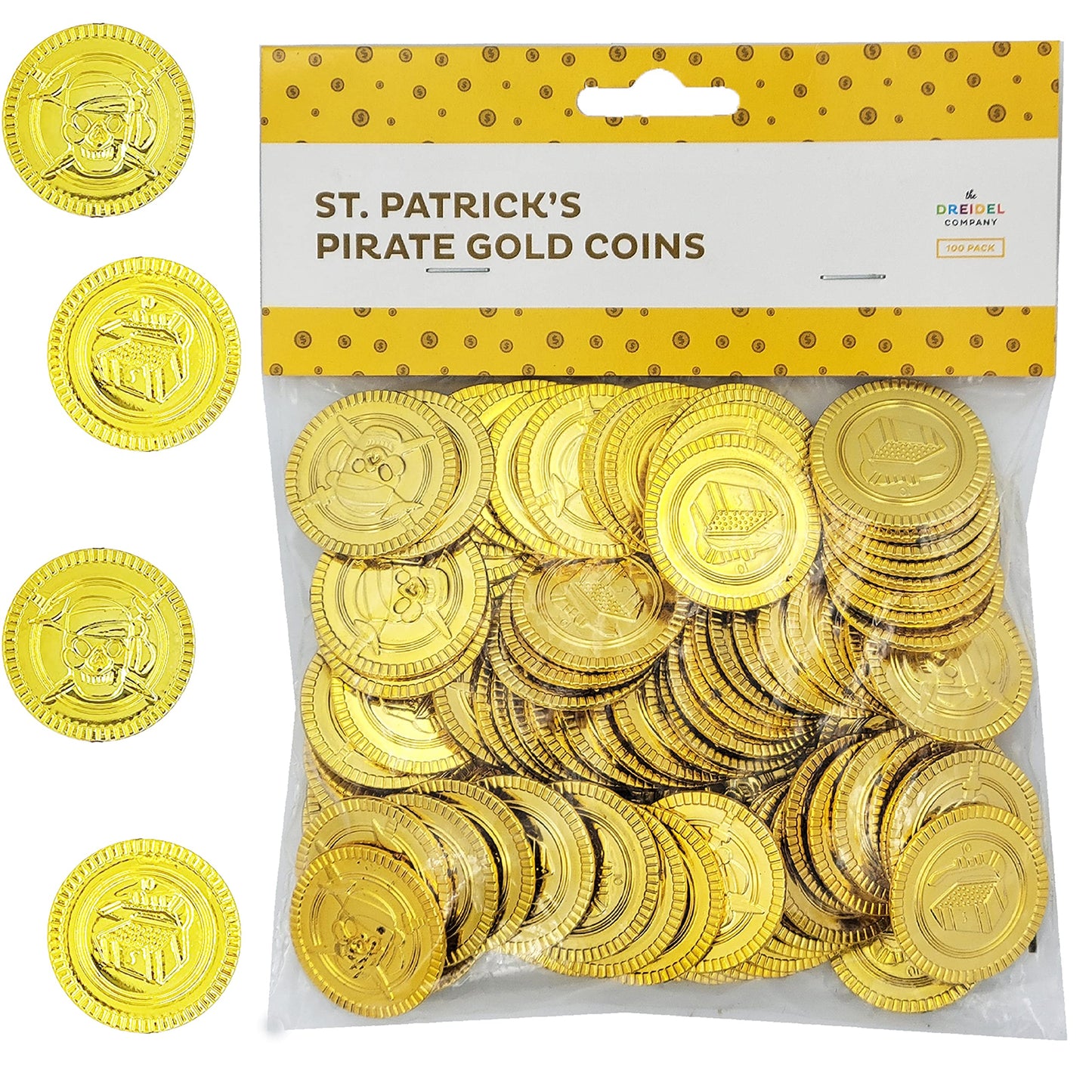 The Dreidel Company St. Patrick's Pirate Gold Coins - 100 Pack Plastic Party Favors