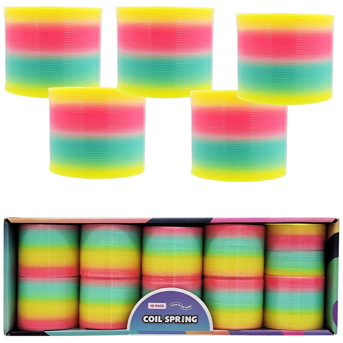 The Dreidel Company Glow-in-the-Dark Rainbow Coil Spring Slingy 3-inch (80mm) - 10 Pack