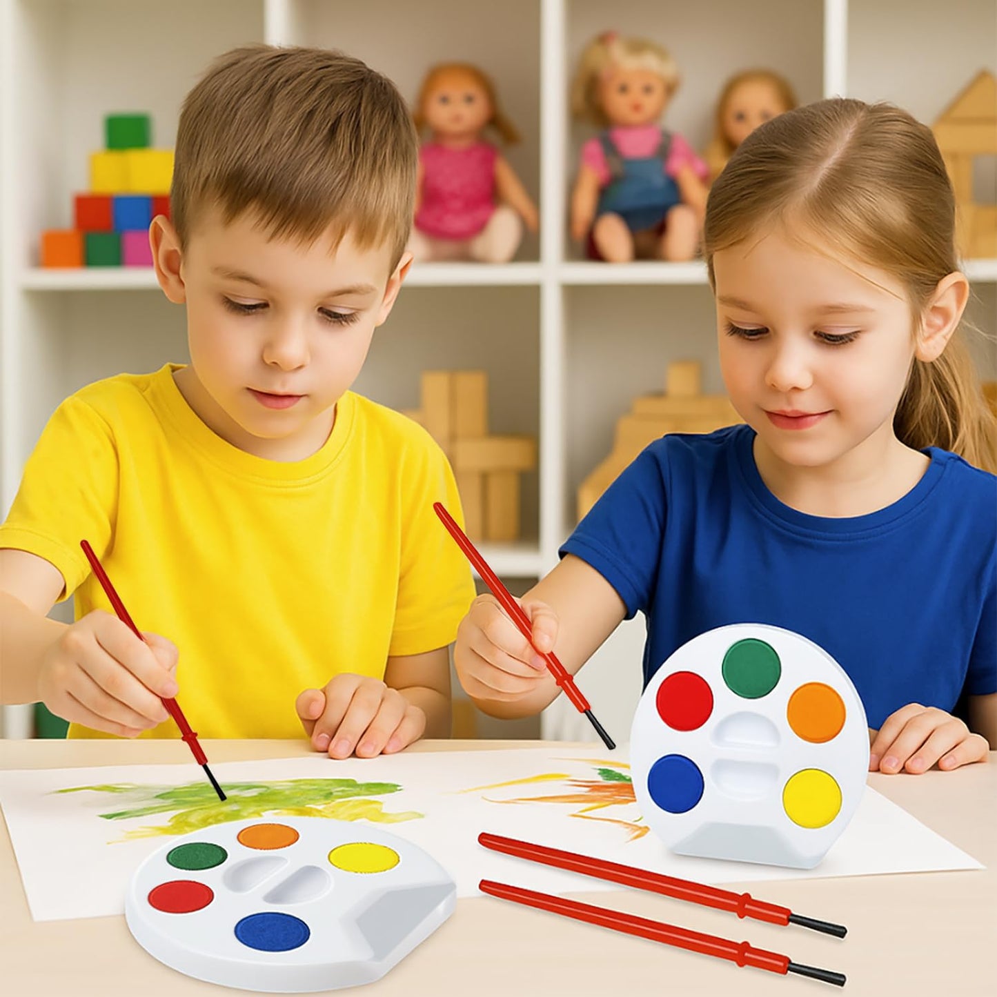 The Dreidel Company Mini Watercolor Paint Set – 5-Color Tray with Brush Included (12-Pack)