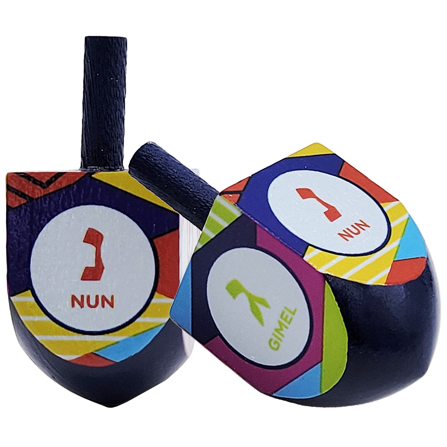 The Dreidel Company Hand Painted Wooden Dreidels 4-Pack – Multi-Colored Hanukkah Game