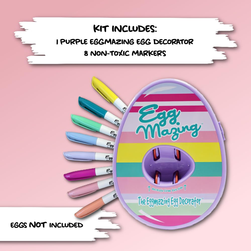 The Eggmazing Egg Decorator Kit - Spin Eggs with 8 Quick-Dry Markers | Ages 3+