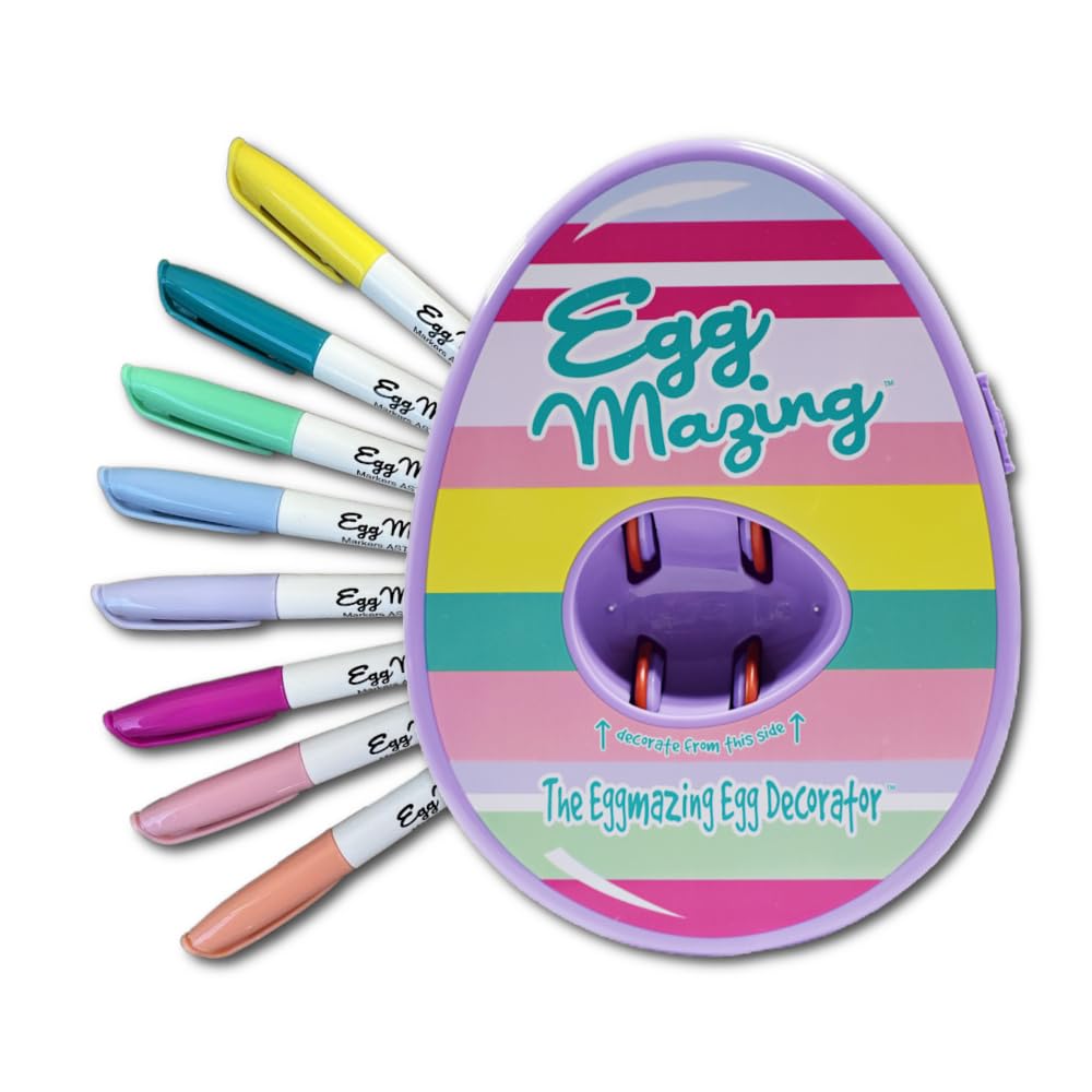 The Eggmazing Egg Decorator Kit - Spin Eggs with 8 Quick-Dry Markers | Ages 3+