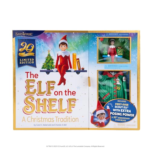The Elf on the Shelf: 20th Anniversary Limited Edition Box Set – Posable Scout Elf, Storybook, Keepsake, Loungewear & Ornament