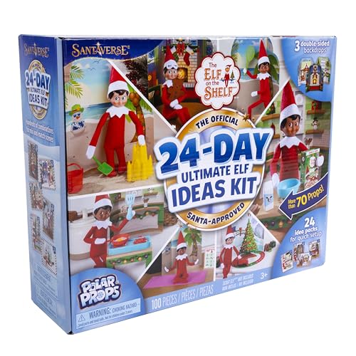The Elf on the Shelf 24-Day Ultimate Kit – 70+ Props, 24 Idea Cards, 3 Backdrops