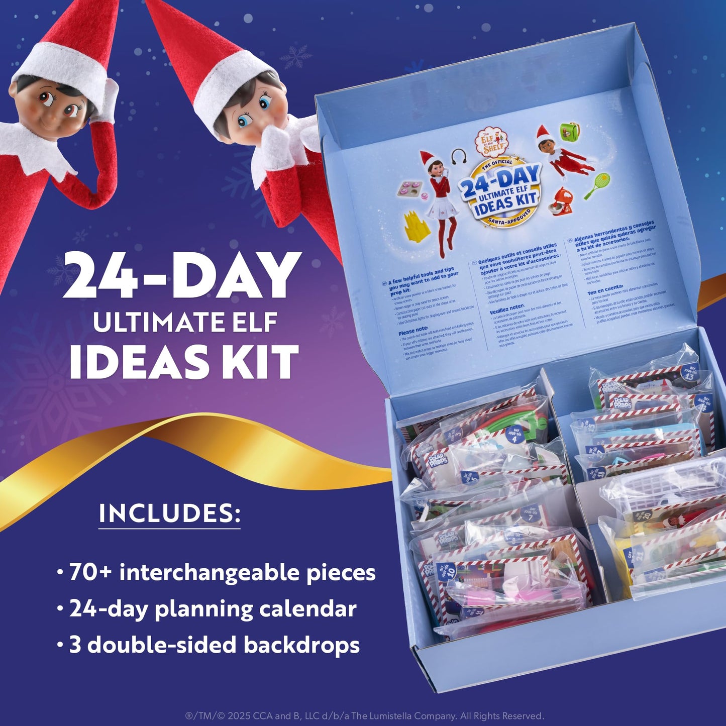The Elf on the Shelf 24-Day Ultimate Kit – 70+ Props, 24 Idea Cards, 3 Backdrops