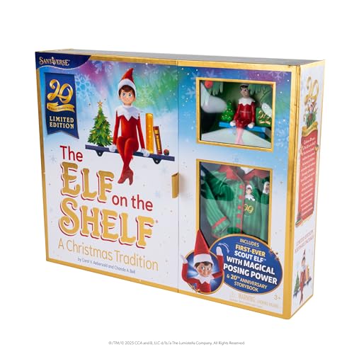 The Elf on the Shelf: 20th Anniversary Limited Edition Box Set – Posable Scout Elf, Storybook, Keepsake, Loungewear & Ornament