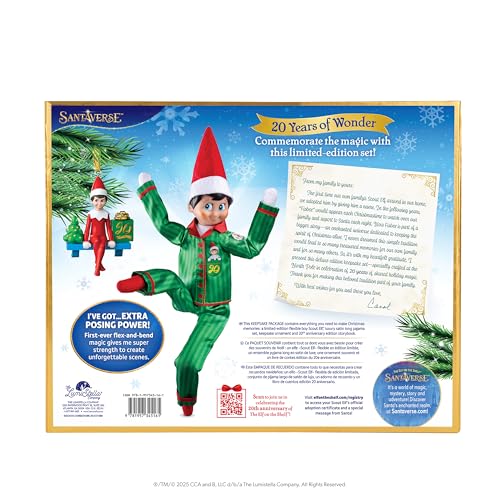 The Elf on the Shelf: 20th Anniversary Limited Edition Box Set – Posable Scout Elf, Storybook, Keepsake, Loungewear & Ornament