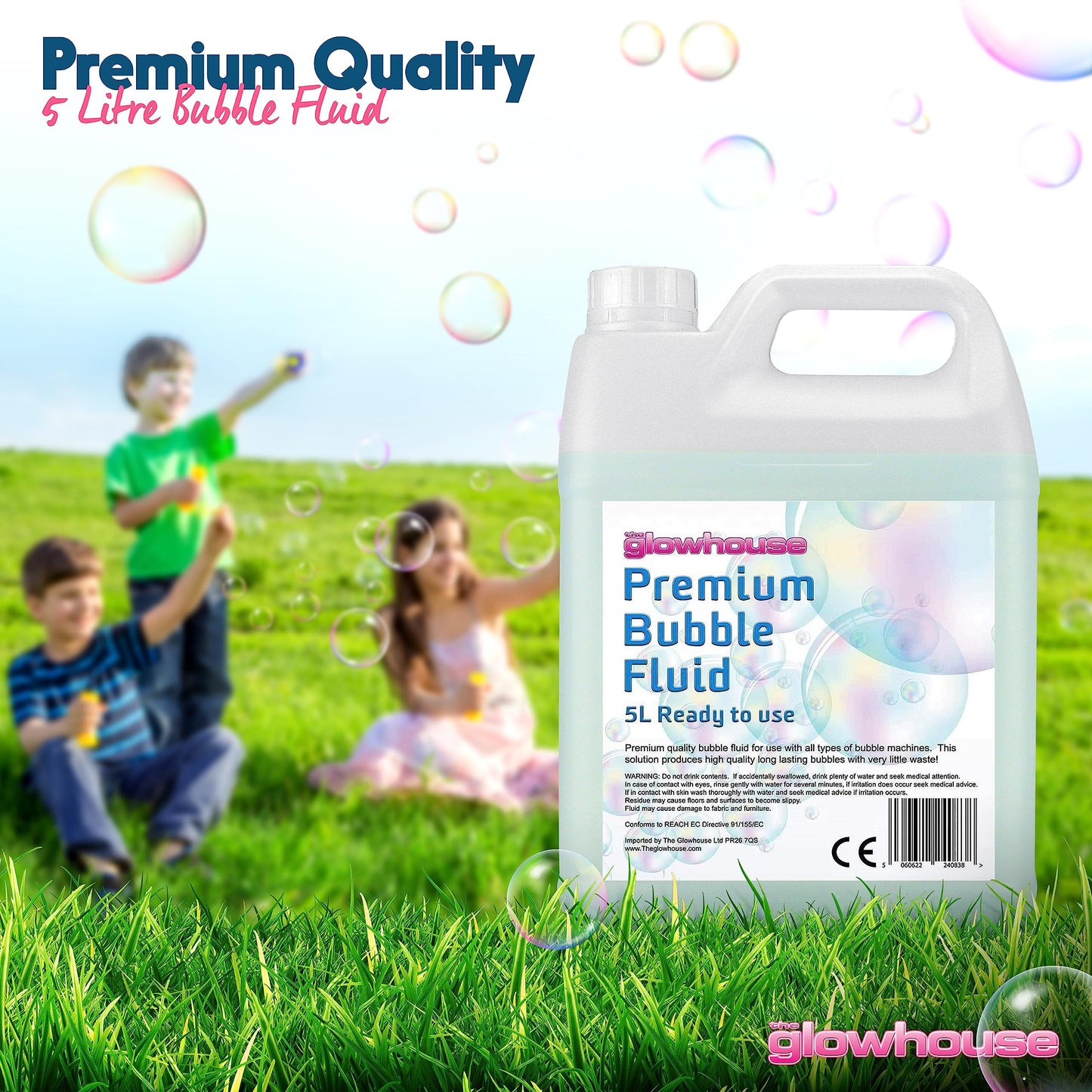 The Glowhouse Premium Bubble Solution 169 oz – Non-Toxic, Ready-to-Use Refill for Bubble Machines, Guns & Wands