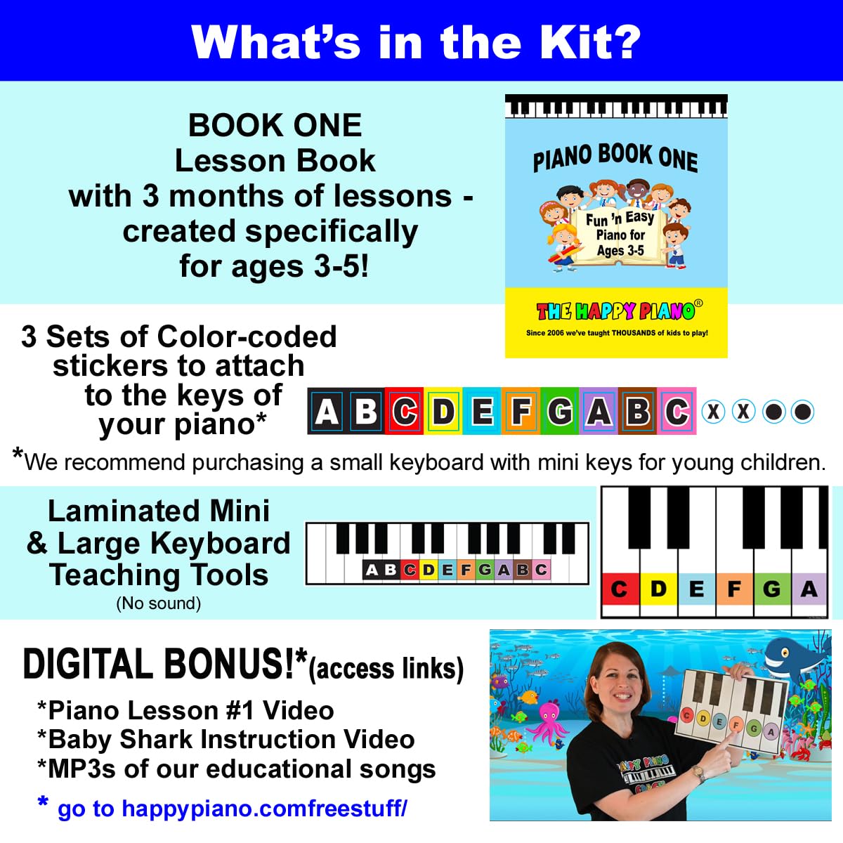 The Happy Piano Kit: Preschool Book & Color Keyboard Stickers with QR Codes | 3-5 Year Olds