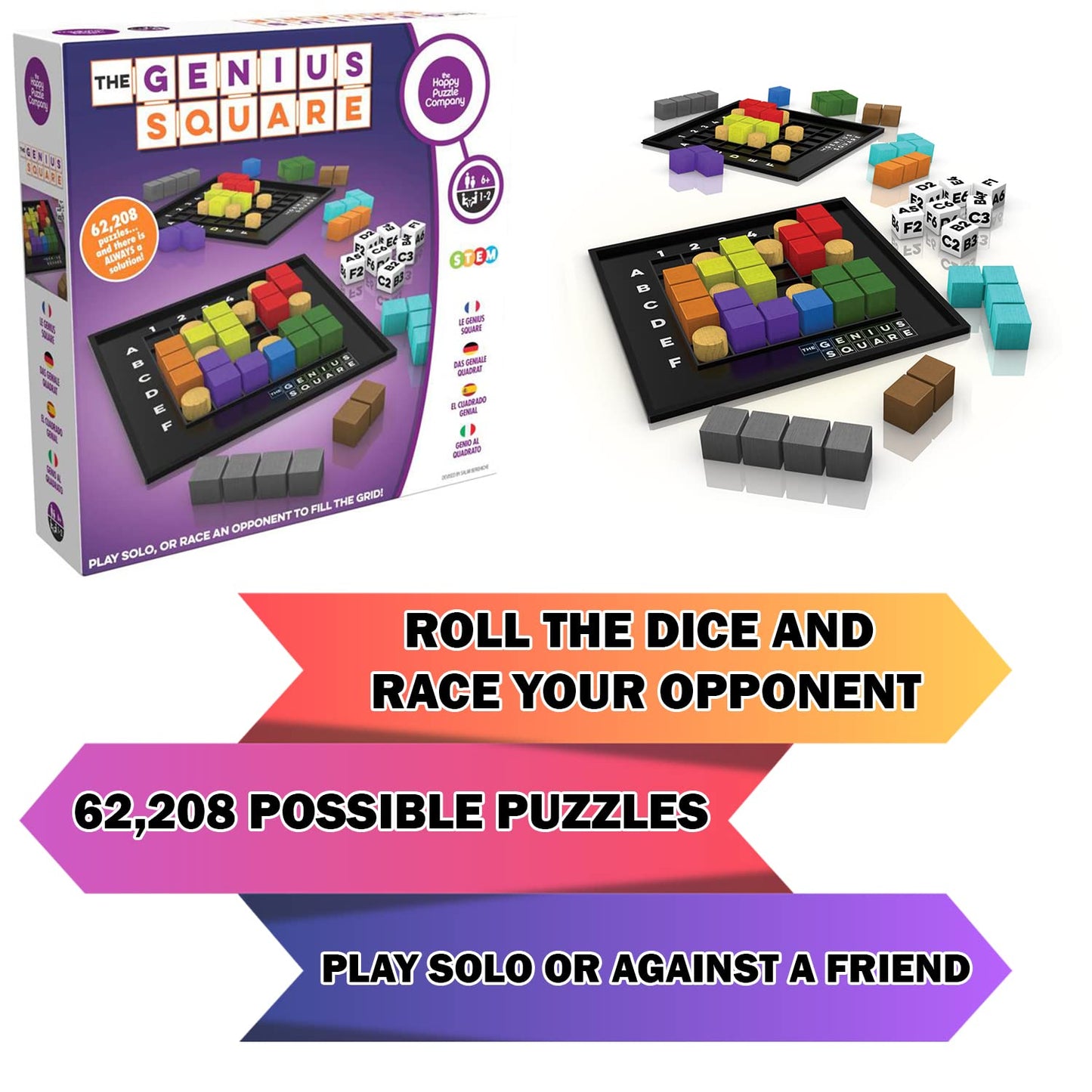The Genius Square by The Happy Puzzle Company – Game of The Year Award Winner, 60,000+ Solutions STEM Puzzle