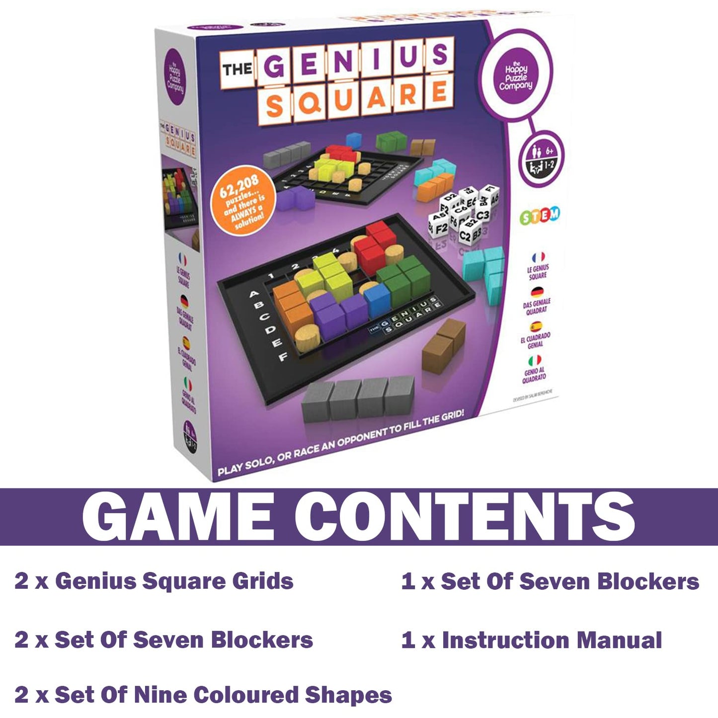 The Genius Square by The Happy Puzzle Company – Game of The Year Award Winner, 60,000+ Solutions STEM Puzzle