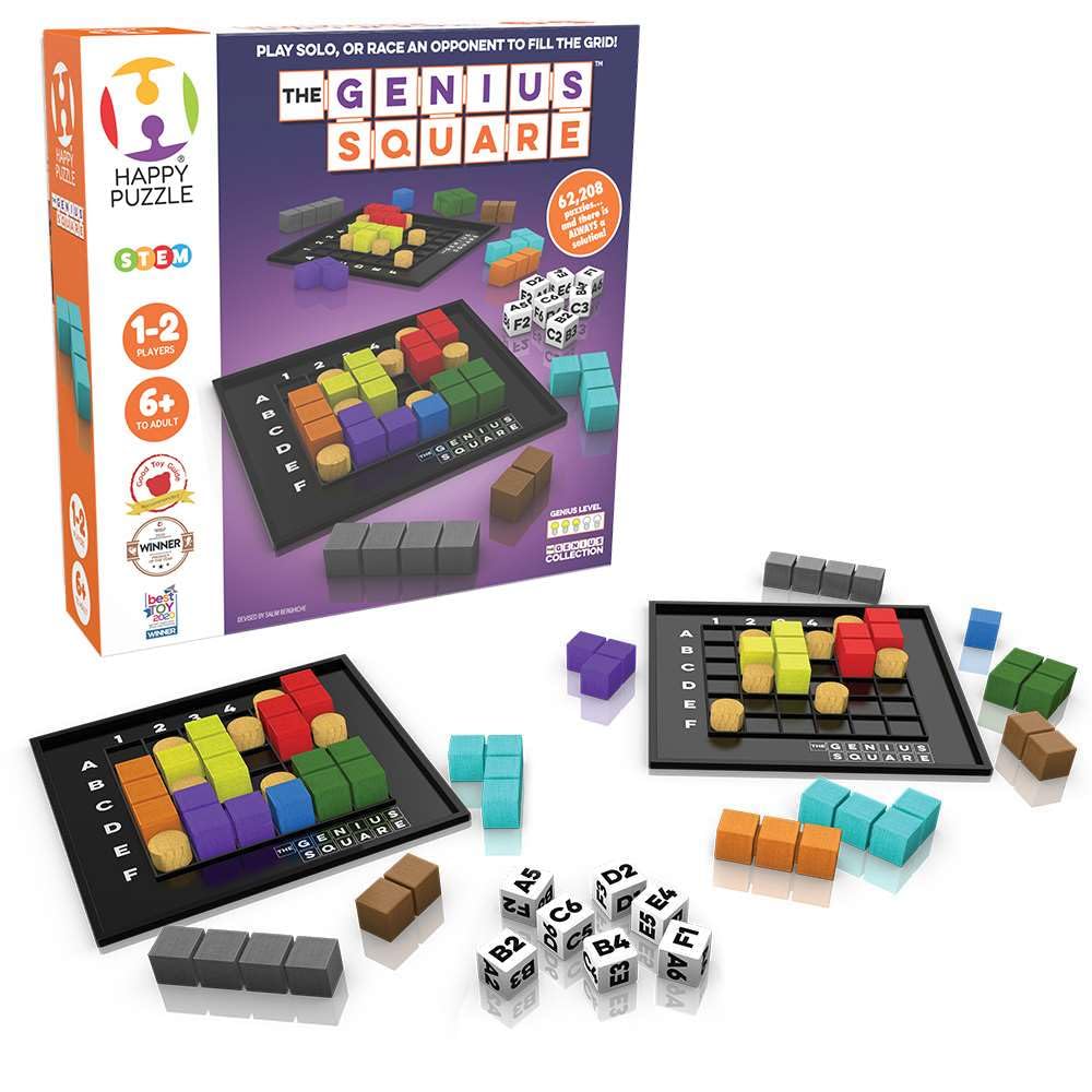The Genius Square by The Happy Puzzle Company – Game of The Year Award Winner, 60,000+ Solutions STEM Puzzle