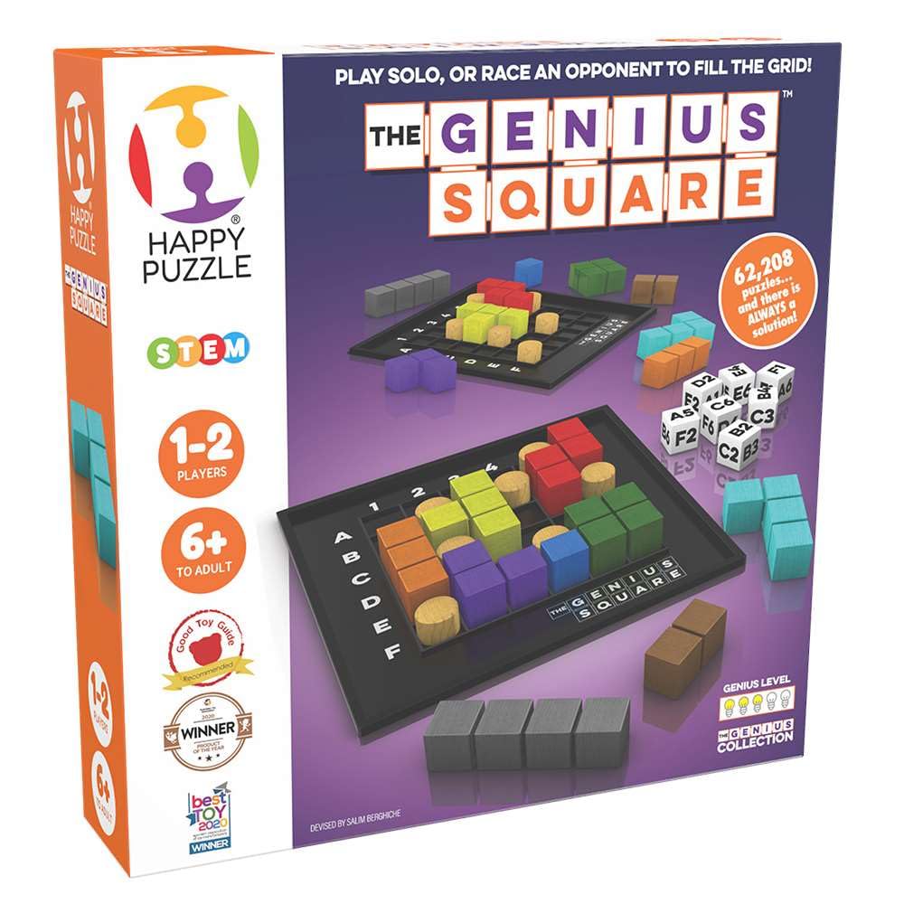 The Genius Square by The Happy Puzzle Company – Game of The Year Award Winner, 60,000+ Solutions STEM Puzzle