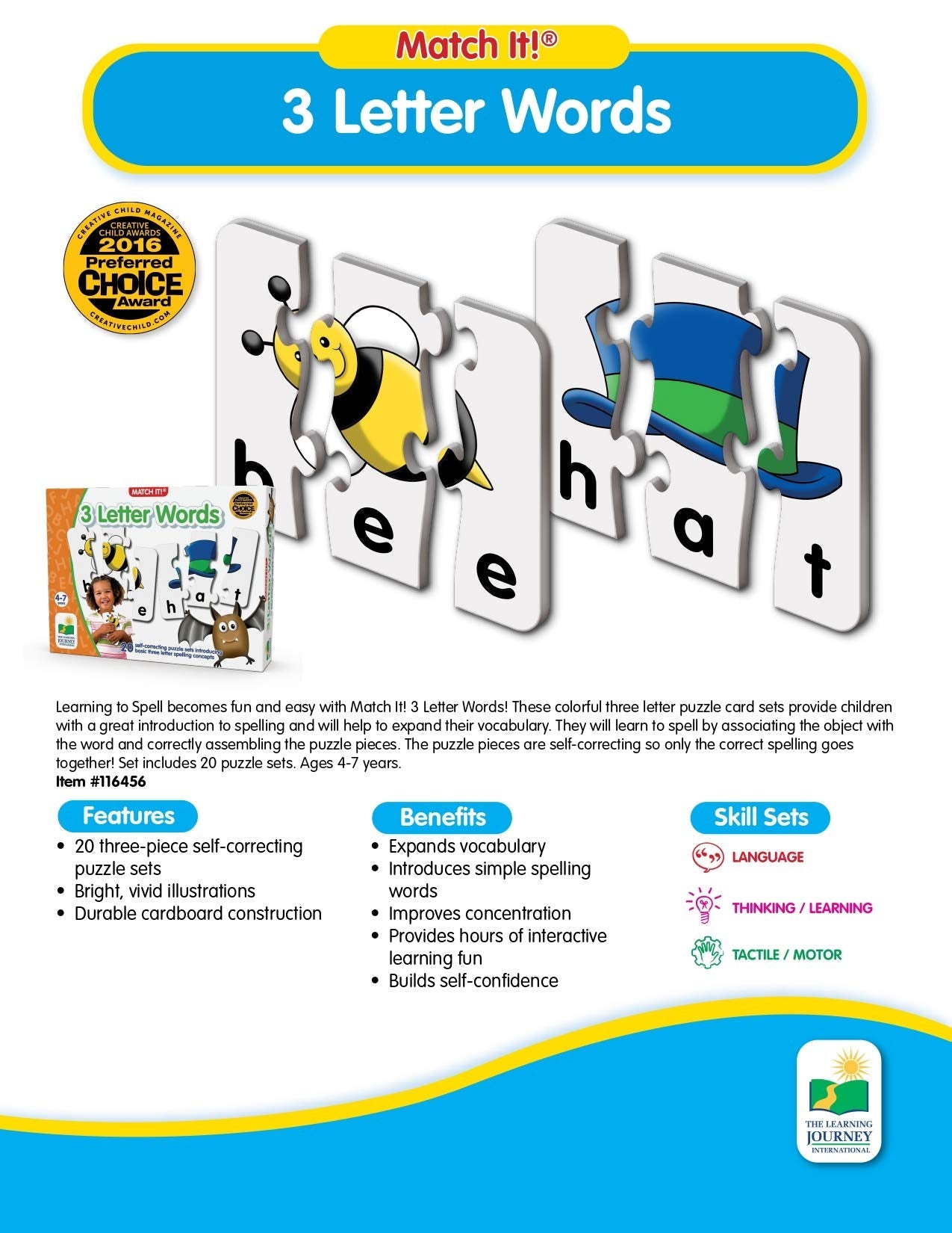 The Learning Journey: Match It! 3 Letter Words – Spelling Puzzles for Kids Aged 3-5