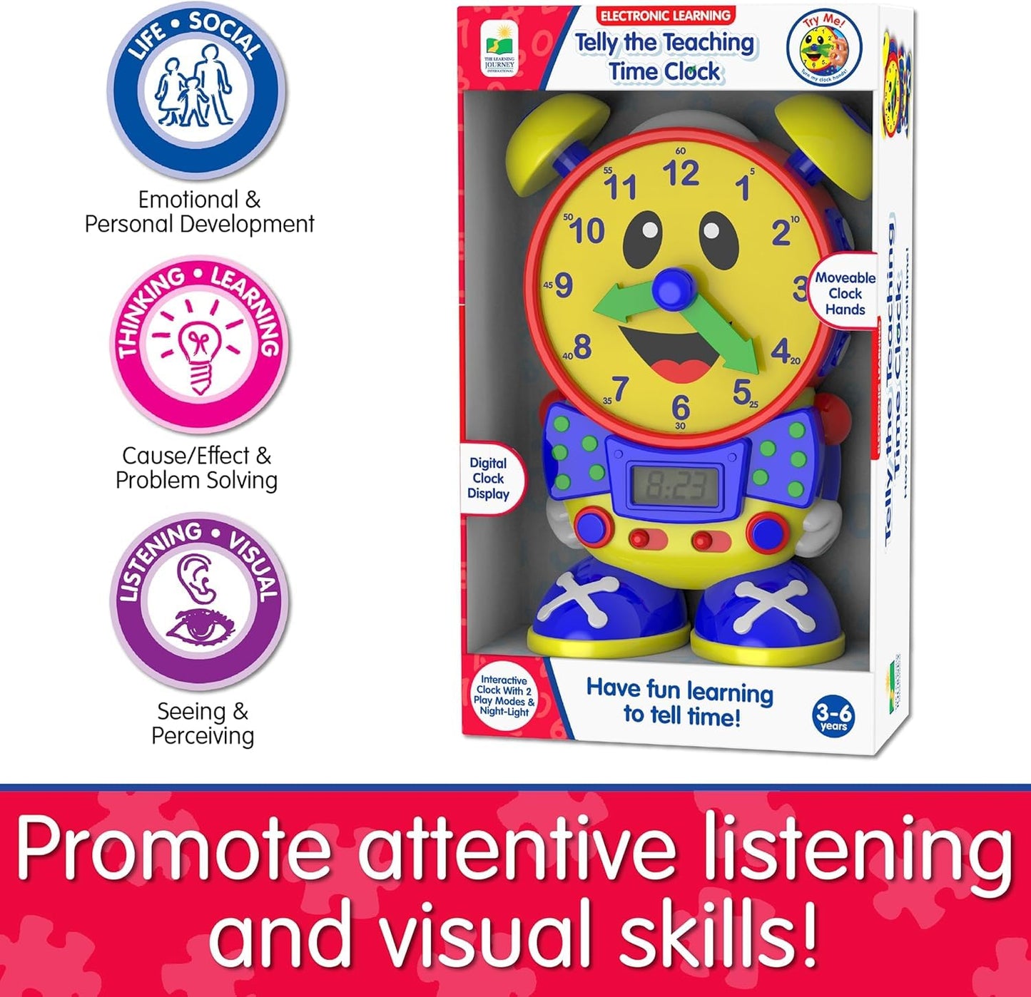 The Learning Journey Telly Teaching Time Clock – Learn Analog & Digital Time