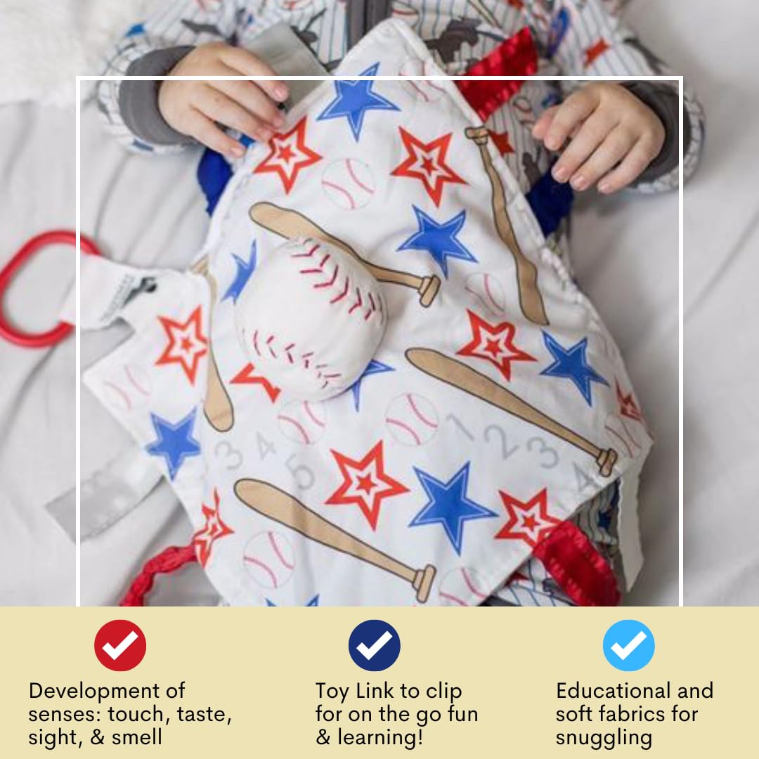 The Learning Lovey Baby Jack & Co. Sensory Lovey Blanket – Baseball 10x10