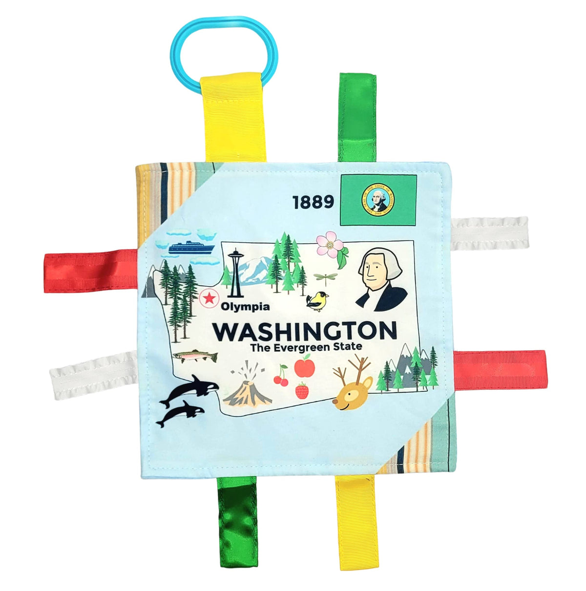 The Learning Lovey: Baby Jack & Co 8x8 Learning Lovey Washington State Tag Stroller Toy – BPA Free Clip