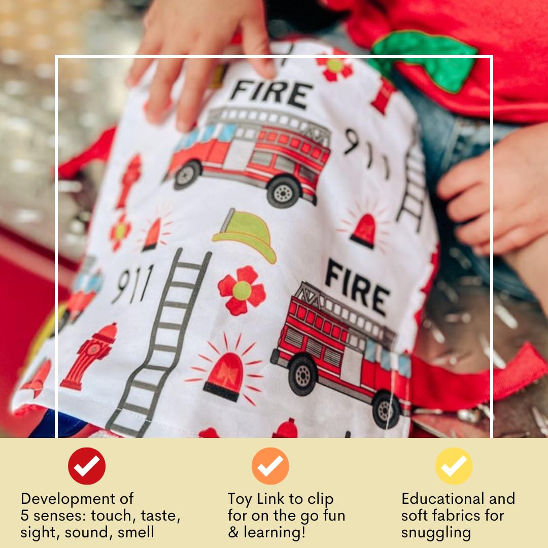 The Learning Lovey Baby Jack Co 8x8in Fire Lovey Tag Toy – Safe Crinkle Toy for Babies