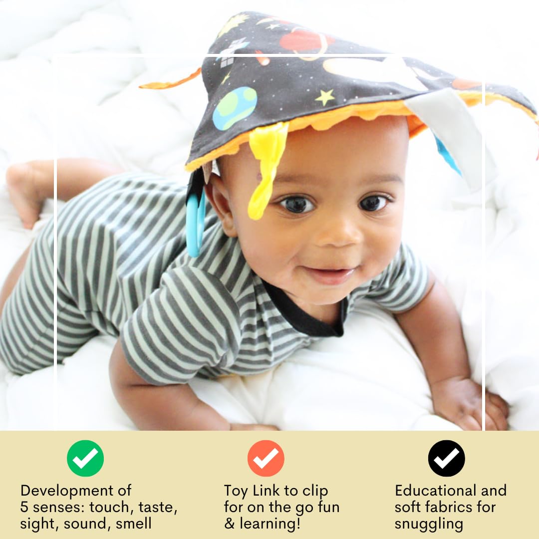 Baby Jack & Co 8x8 Outer Space Lovey Tag Toy – Crinkle, BPA Free, Stroller Clip | The Learning Lovey