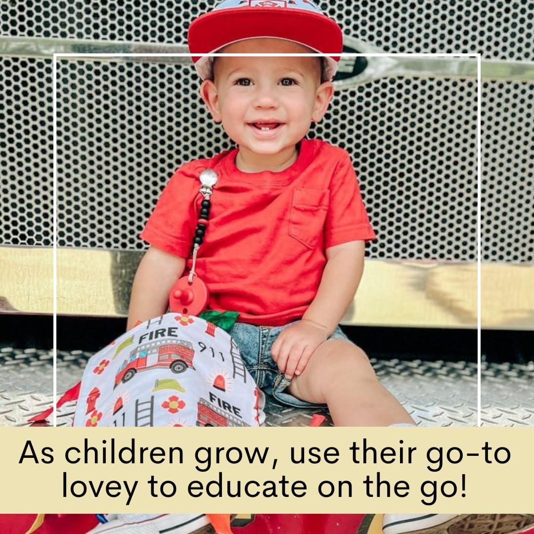 The Learning Lovey Baby Jack Co 8x8in Fire Lovey Tag Toy – Safe Crinkle Toy for Babies