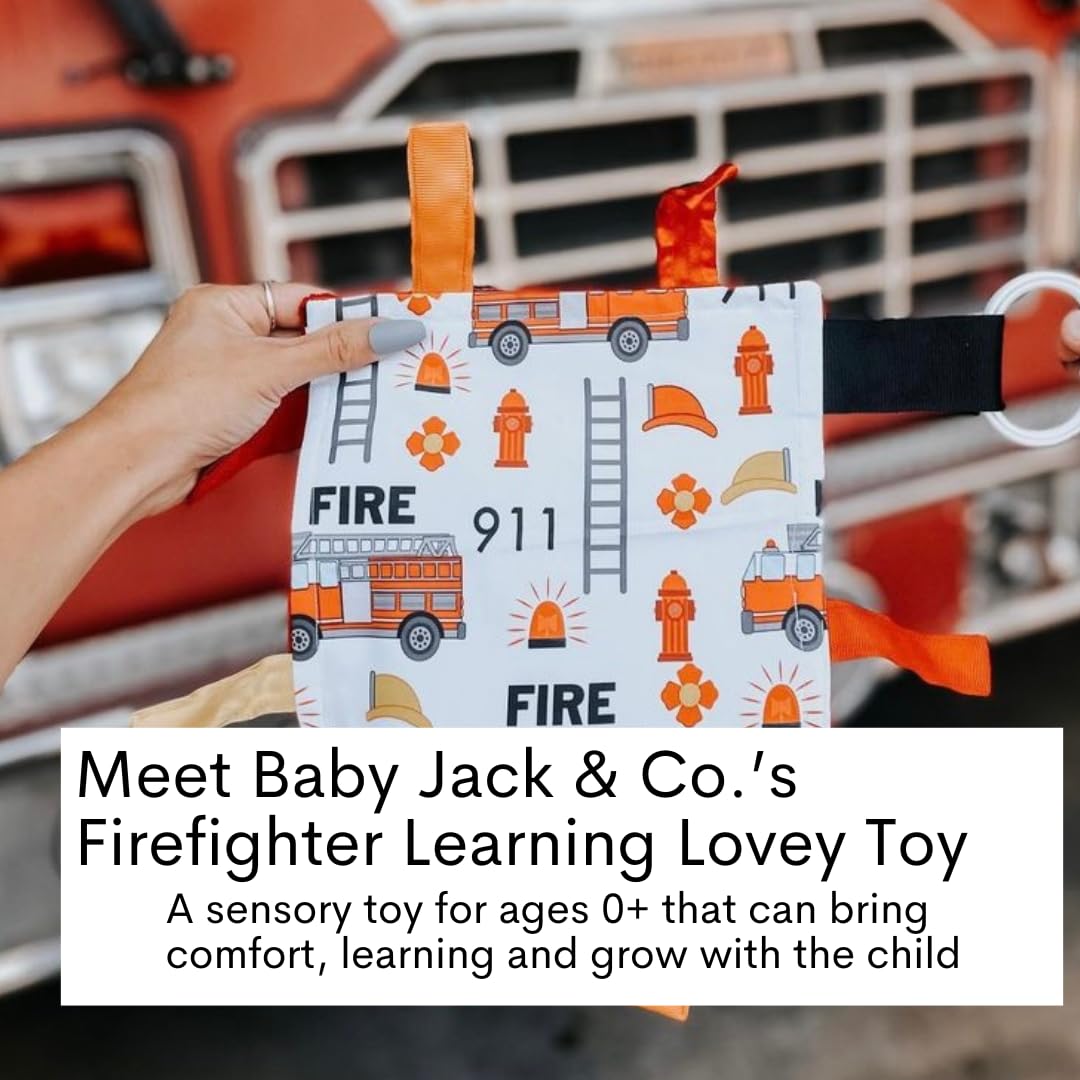 The Learning Lovey Baby Jack Co 8x8in Fire Lovey Tag Toy – Safe Crinkle Toy for Babies