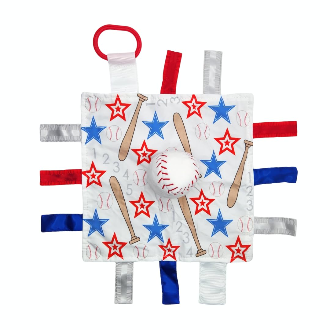 The Learning Lovey Baby Jack & Co. Sensory Lovey Blanket – Baseball 10x10