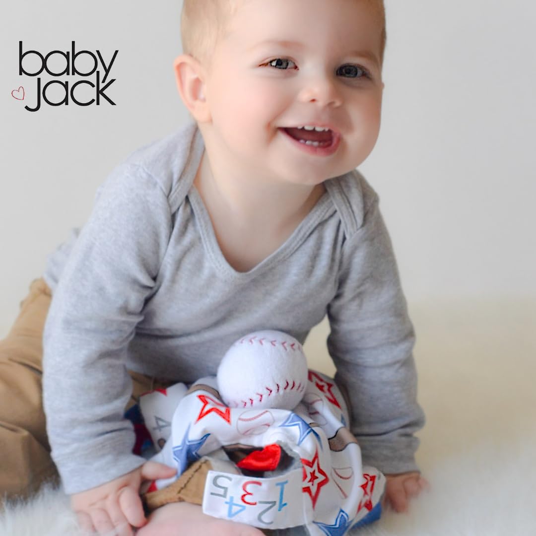 The Learning Lovey Baby Jack & Co. Sensory Lovey Blanket – Baseball 10x10