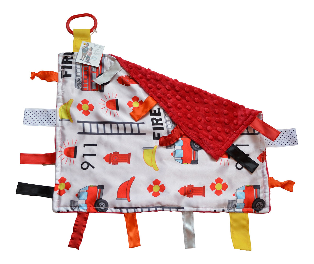The Learning Lovey: Baby Sensory & Teething Ribbon Tag Lovey Blanket – 14” x 18” (Firefighter)