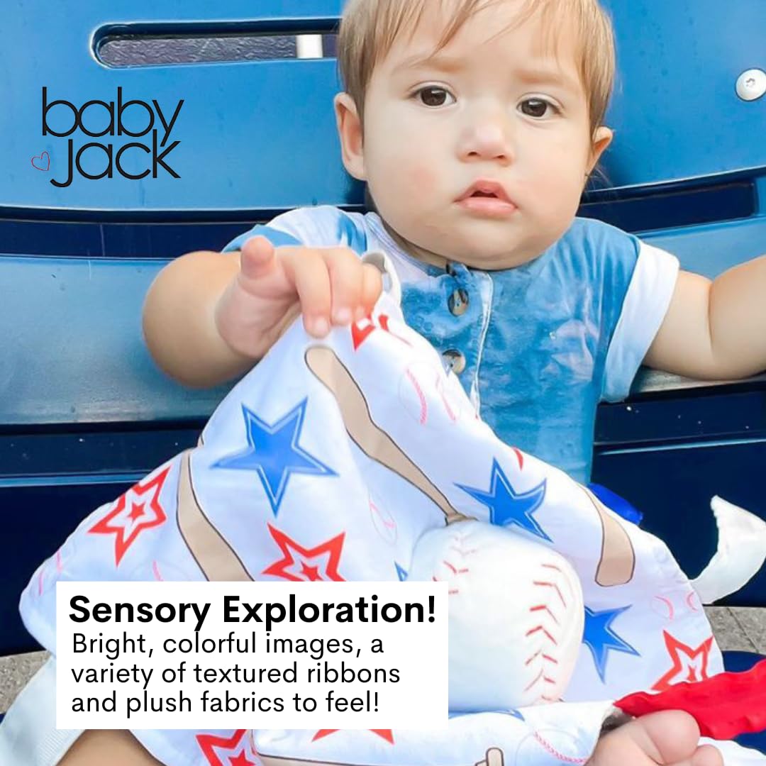 The Learning Lovey Baby Jack & Co. Sensory Lovey Blanket – Baseball 10x10
