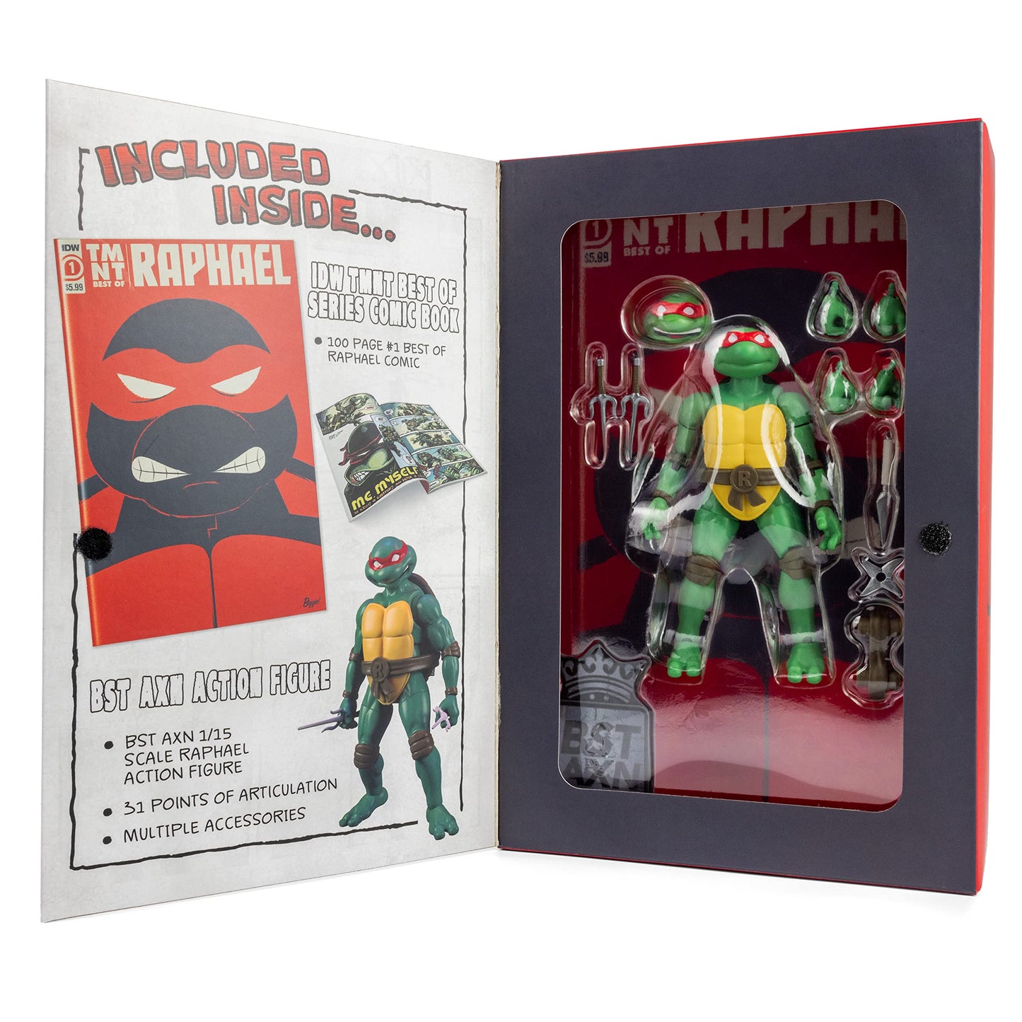 The Loyal Subjects Raphael BST AXN 5-Inch Figure + IDW Best of Raphael 100-Page Comic Set | TMNT