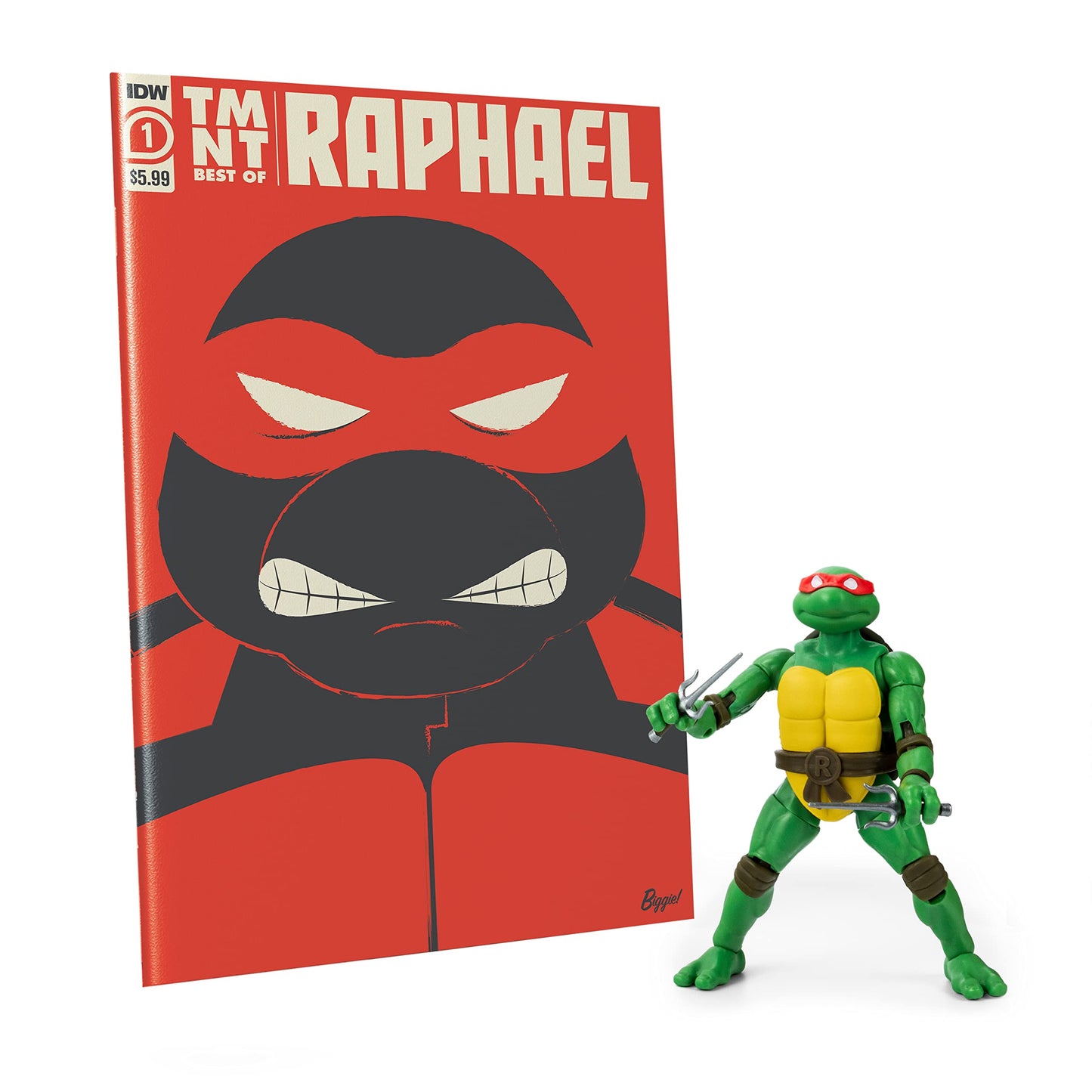 The Loyal Subjects Raphael BST AXN 5-Inch Figure + IDW Best of Raphael 100-Page Comic Set | TMNT