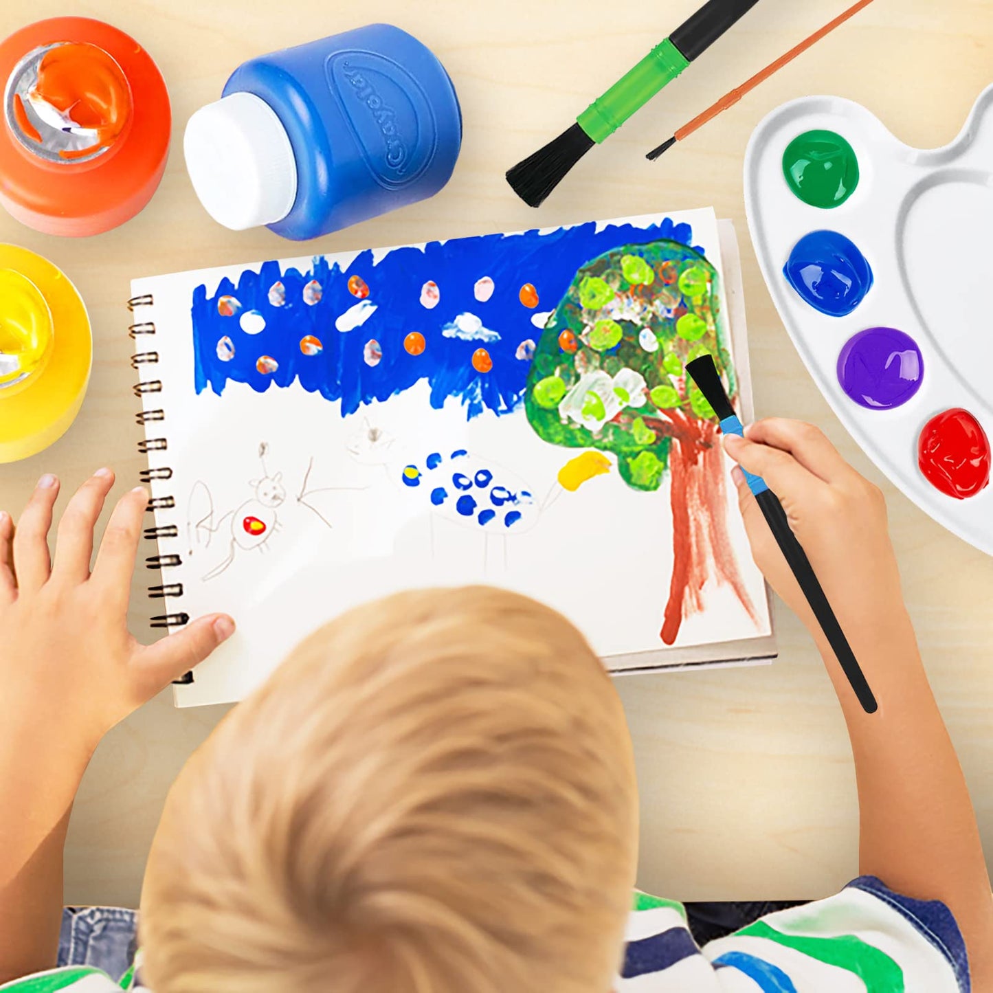 The Mega Deals Kids Painting Set – Washable, Non-Toxic Paints with Cups & Brushes – Toddler Art Gift Bundle