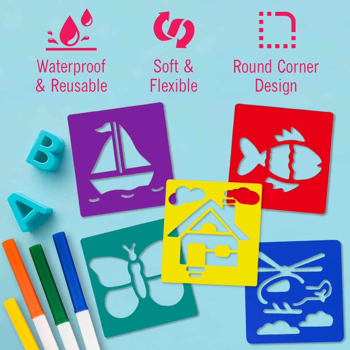 The Mega Deals Kids Markers — Washable 8-Count with Stencils